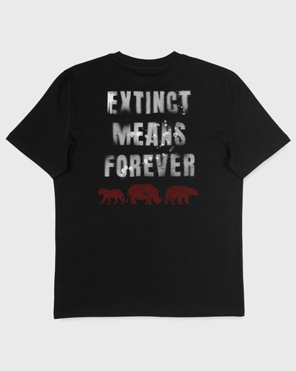 Flatlay Rückseite – Stanley/Stella Creator 2.0 T-Shirt in Schwarz mit "Extinct Means Forever" Backprint – Unisex Bio-Baumwollshirt.