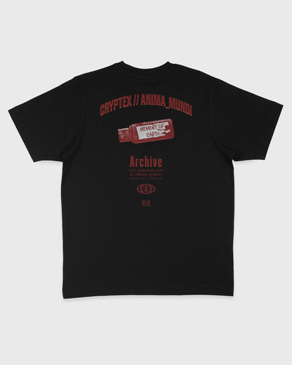 Nachhaltiges Oversized Unisex T-Shirt in Schwarz mit Backprint „Relic“ – Flatlay des Stanley/Stella Freestyler von Natura Umbra.