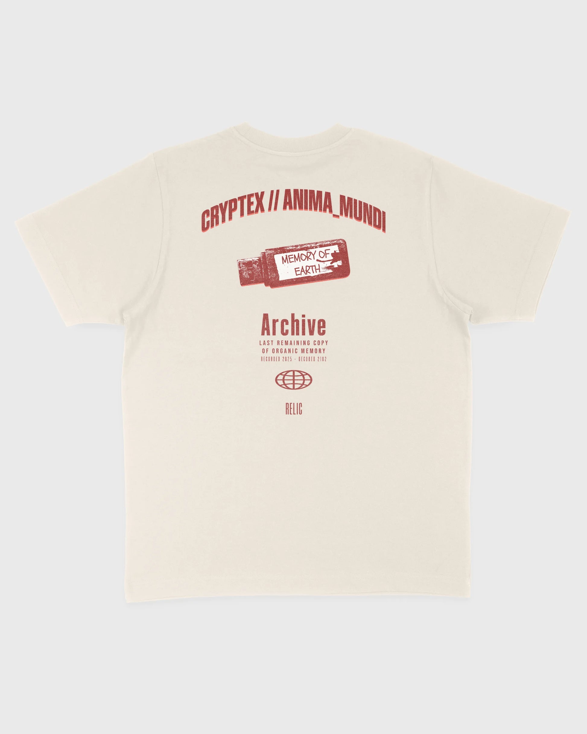 Nachhaltiges Oversized Unisex T-Shirt in Natural Raw mit Backprint „Relic“ – Flatlay des Stanley/Stella Freestyler von Natura Umbra.