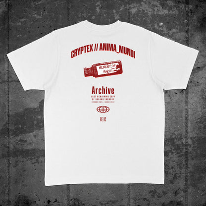 Nachhaltiges Oversized Unisex T-Shirt in Weiß mit Backprint „Relic“ – Flatlay des Stanley/Stella Freestyler von Natura Umbra.