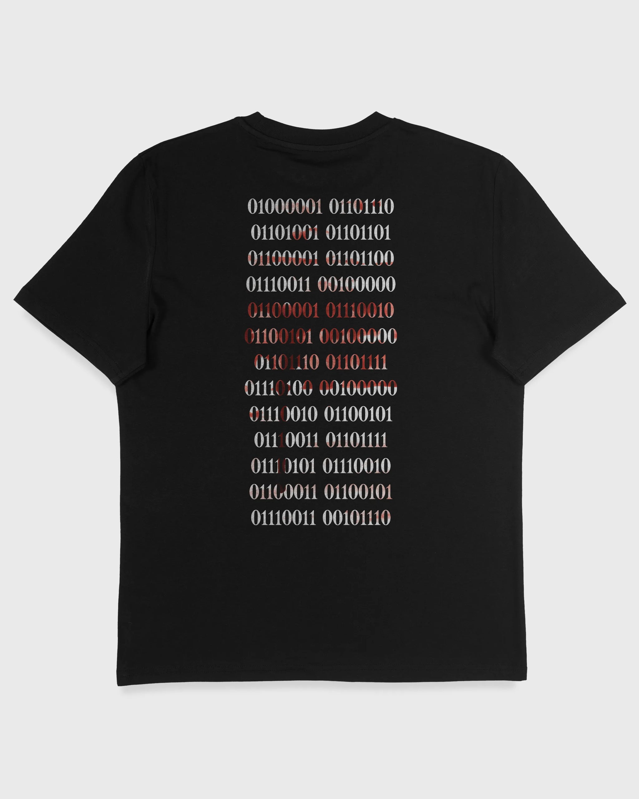 Nachhaltiges Unisex T-Shirt in Schwarz mit Backprint „Binärcode“ – Flatlay des Stanley/Stella Creator 2.0 von Natura Umbra.