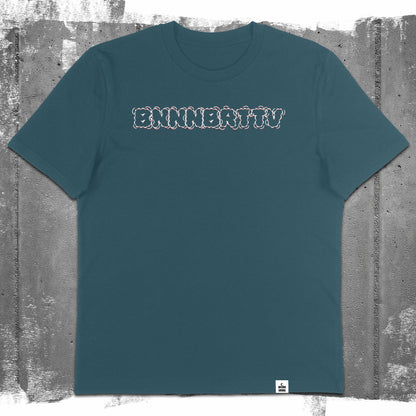 Nachhaltiges Unisex T-Shirt von Natura Umbra in Stargazer mit Frontprint „BNNNBRTTV“ – Flatlay des Stanley/Stella Creator 2.0.